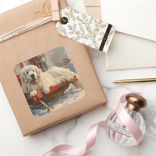 Great Pyrenäen Hund Weihnachten Feierliche Quadratischer Aufkleber (Schenken)