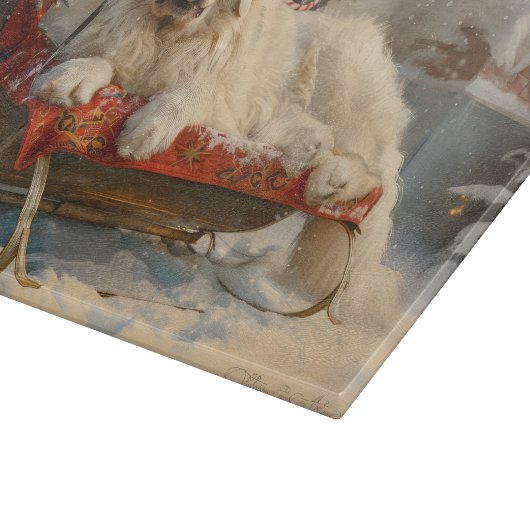 Great Pyrenäen Hund Weihnachten Feierliche Schneidebrett (Ecke)