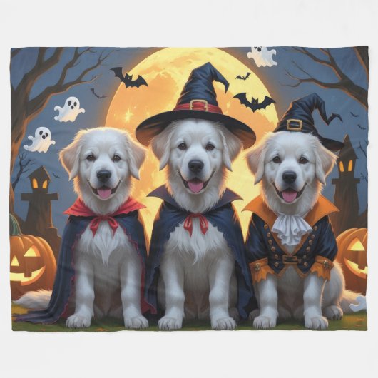 Great Pyrenäen Hunde Pumpkin Halloween Funny Fleecedecke (Vorderseite (Horizontal))