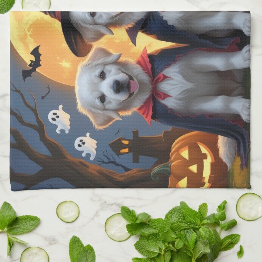 Great Pyrenäen Hunde Pumpkin Halloween Funny Geschirrtuch (Gefaltet)