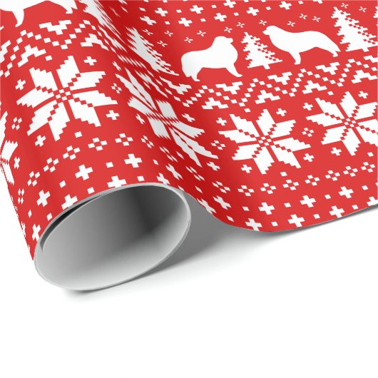 Great Pyrenäen Hunde Silhouetten Weihnachtsmuster Geschenkpapier (Rolleneckpunkt)