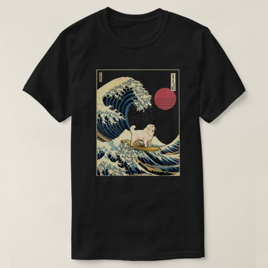 Great Pyrenäen Japanisch Kanagawa Wave Funny Surf T-Shirt (Design vorne)