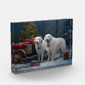 Great Pyrenäen Snowy Sleigh Weihnachtsdekor Fotoblock (Links)