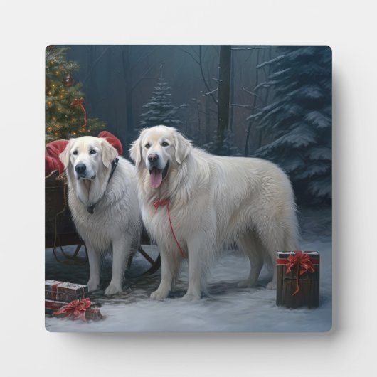 Great Pyrenäen Snowy Sleigh Weihnachtsdekor Fotoplatte (Vorderseite)