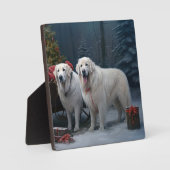 Great Pyrenäen Snowy Sleigh Weihnachtsdekor Fotoplatte (Vorderseite)