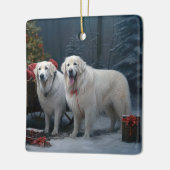 Great Pyrenäen Snowy Sleigh Weihnachtsdekor Keramikornament (Links)