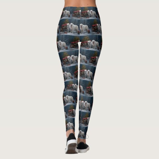 Great Pyrenäen Snowy Sleigh Weihnachtsdekor Leggings (Rückseite)