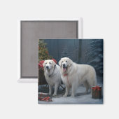 Great Pyrenäen Snowy Sleigh Weihnachtsdekor Magnet (Vorderseite/Rückseite)