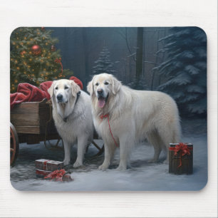 Great Pyrenäen Snowy Sleigh Weihnachtsdekor Mousepad
