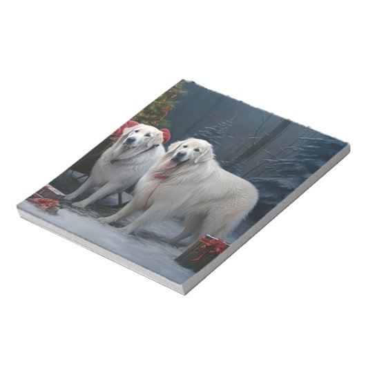 Great Pyrenäen Snowy Sleigh Weihnachtsdekor Notizblock (Rotiert)
