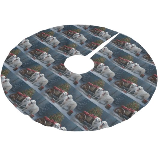 Great Pyrenäen Snowy Sleigh Weihnachtsdekor Polyester Weihnachtsbaumdecke (Schrägansicht)