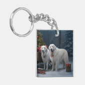 Great Pyrenäen Snowy Sleigh Weihnachtsdekor Schlüsselanhänger (Vorderseite links)