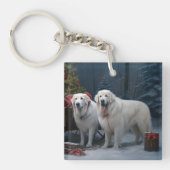 Great Pyrenäen Snowy Sleigh Weihnachtsdekor Schlüsselanhänger (Vorderseite)