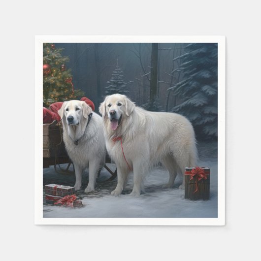 Great Pyrenäen Snowy Sleigh Weihnachtsdekor Serviette (Vorderseite)