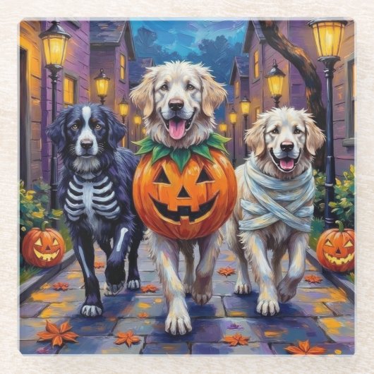 Great Pyrenäen Trick-or-Treating Halloween-Kostüm Glasuntersetzer (Vorderseite)