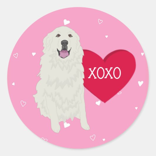 Great Pyrenäen Valentinstag Runder Aufkleber (Vorderseite)