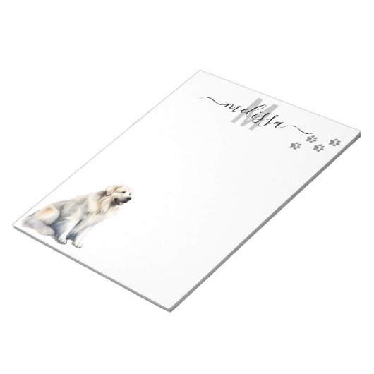 Great Pyrenäen Wasserfarbe Monogramm Personalisier Notizblock (angewinkelt)