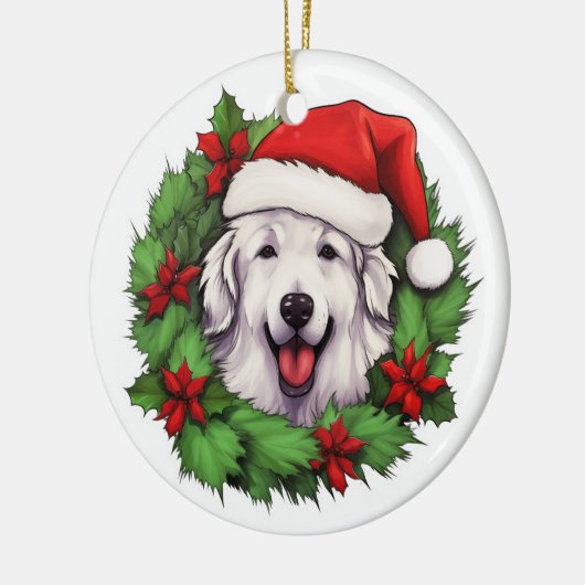Great Pyrenäen Weihnachtskranz Keramik Ornament (Links)
