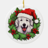 Great Pyrenäen Weihnachtskranz Keramik Ornament (Hinten)