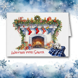 Great Pyrenäen Welpe Kamin warten auf Santa