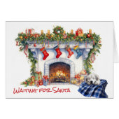 Great Pyrenäen Welpe Kamin warten auf Santa (Vorderseite (Horizontal))
