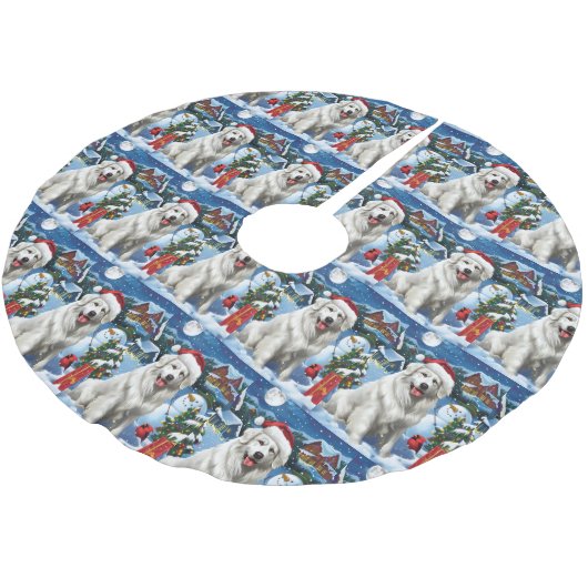 Great Pyrenäen Winter Wunderland Weihnachtsfreuden Polyester Weihnachtsbaumdecke (Schrägansicht)