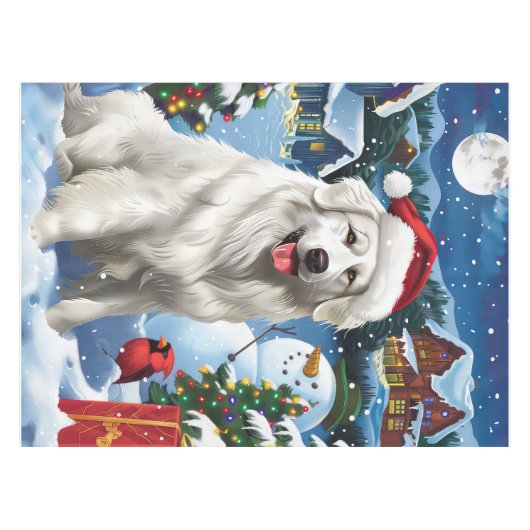 Great Pyrenäen Winter Wunderland Weihnachtsfreuden Tischdecke (Vorderseite (Horizontal))