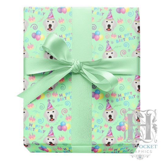 Great Pyrenees Birthday Gift Wrapping Paper Green Geschenkpapier