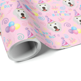 Great Pyrenees Birthday Gift Wrapping Paper Pink Geschenkpapier