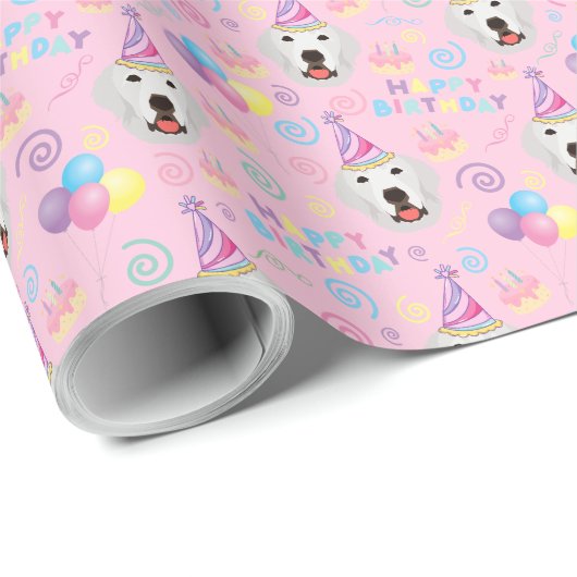 Great Pyrenees Birthday Gift Wrapping Paper Pink Geschenkpapier (Rolleneckpunkt)