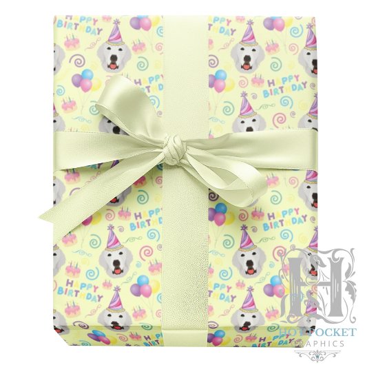 Great Pyrenees Birthday Gift Wrapping Paper Yellow Geschenkpapier