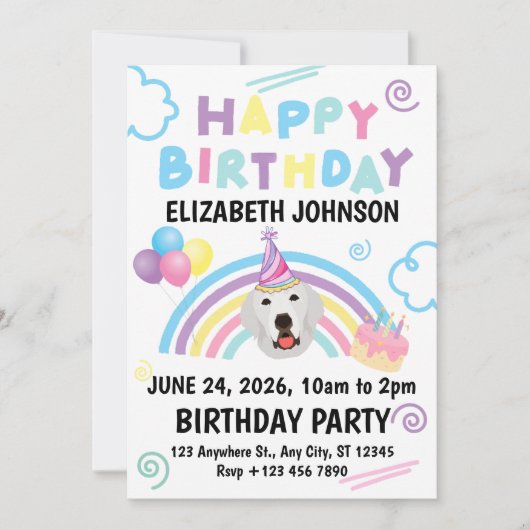 Great Pyrenees Birthday Invitation White Einladung (Vorderseite)