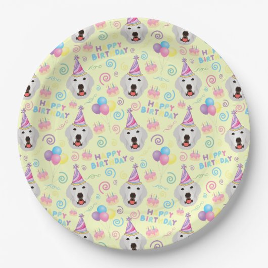 Great Pyrenees Birthday Party Paper Plates Yellow Pappteller (Vorderseite)