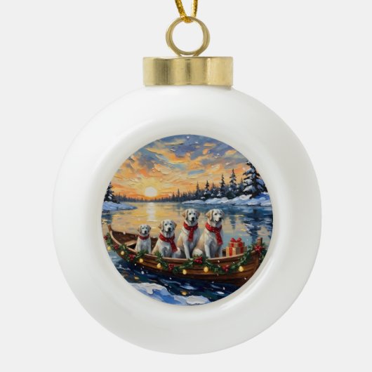 Great Pyrenees Christmas Boat Holiday Keramik Kugel-Ornament (Vorderseite)