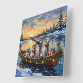 Great Pyrenees Christmas Boat Holiday Quadratische Wanduhr (Winkel)