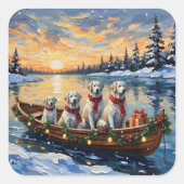 Great Pyrenees Christmas Boat Holiday Quadratischer Aufkleber (Vorderseite)