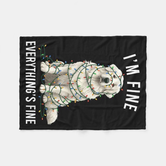 Great Pyrenees Christmas I'm Fine Everything Is Fi Fleecedecke (Vorderseite (Horizontal))