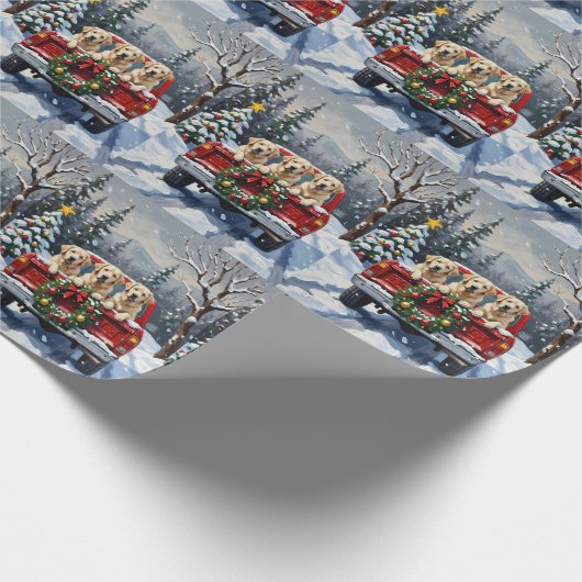 Great Pyrenees Christmas Red Truck Holiday Geschenkpapier (Ecke)