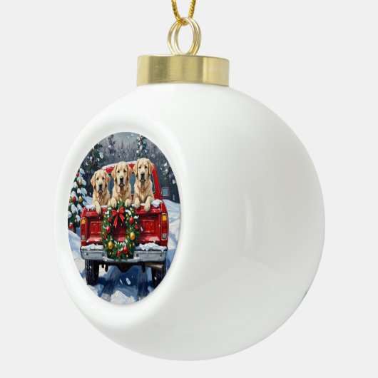 Great Pyrenees Christmas Red Truck Holiday Keramik Kugel-Ornament (Rechts)