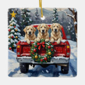 Great Pyrenees Christmas Red Truck Holiday Keramikornament (Vorderseite)