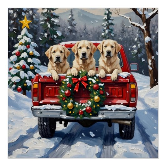 Great Pyrenees Christmas Red Truck Holiday Poster (Vorderseite)