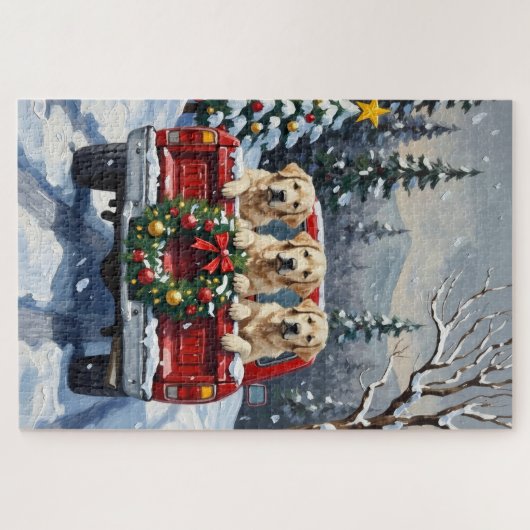 Great Pyrenees Christmas Red Truck Holiday Puzzle (Horizontal)