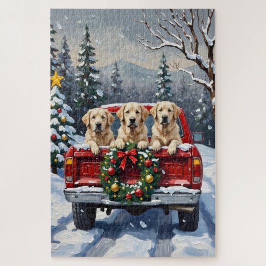 Great Pyrenees Christmas Red Truck Holiday Puzzle (Vertikal)