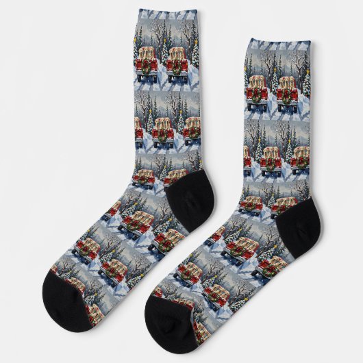 Great Pyrenees Christmas Red Truck Holiday Socken (Linkes Detail)