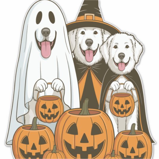 Great Pyrenees Dog Ghost Witch Halloween Matching Aufkleber (Vorderseite)