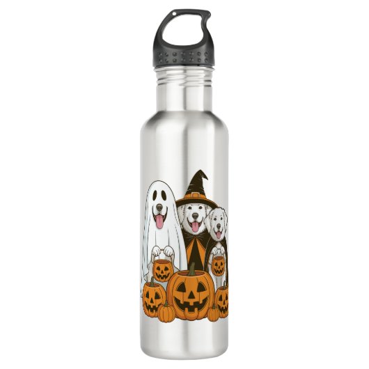 Great Pyrenees Dog Ghost Witch Halloween Matching Edelstahlflasche (Vorderseite)