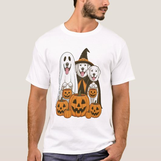 Great Pyrenees Dog Ghost Witch Halloween Matching T-Shirt (Vorderseite)