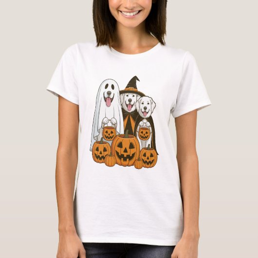 Great Pyrenees Dog Ghost Witch Halloween Matching T-Shirt (Vorderseite)
