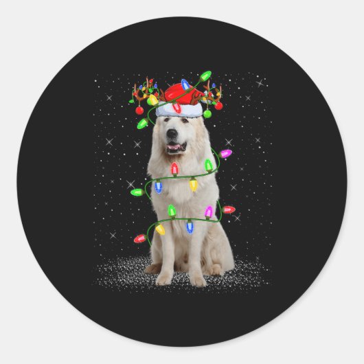 Great Pyrenees Dog Xmas Lights Santa Pet Dog Lover Runder Aufkleber (Vorderseite)