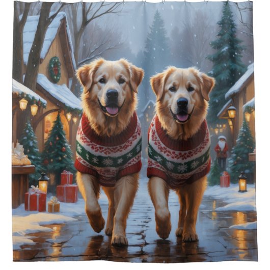 Great Pyrenees Dogs Christmas Snow Holiday Duschvorhang (Vorderseite)
